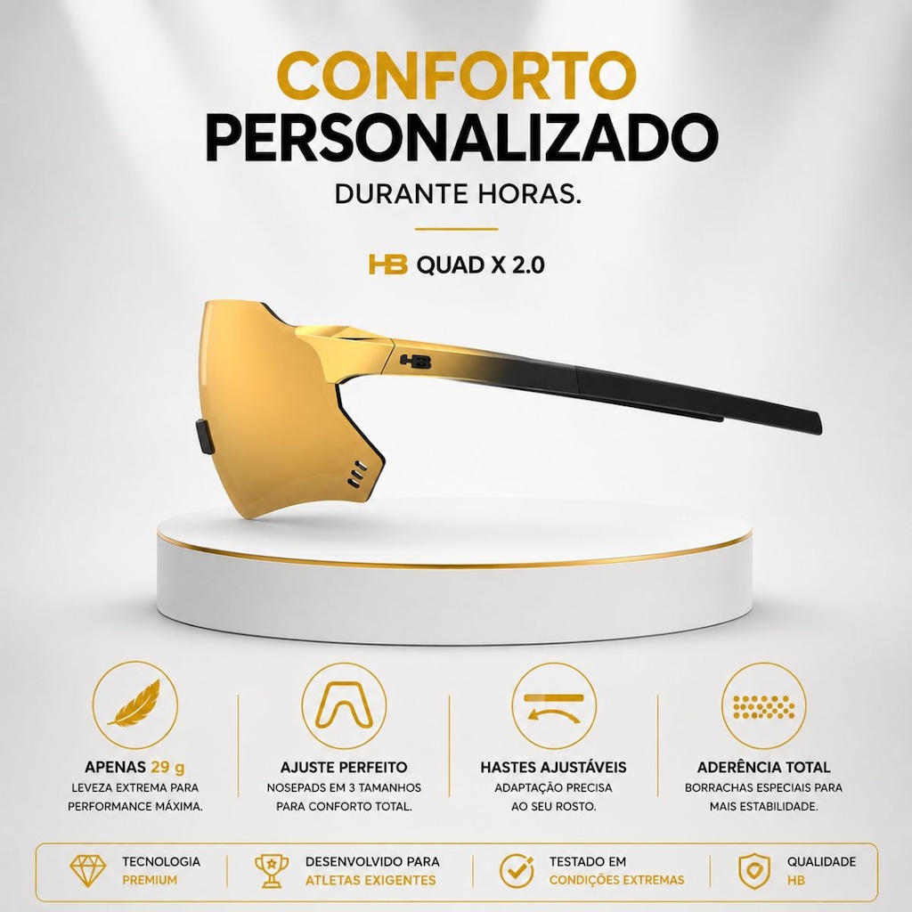 Imagem 3 do produto Óculos de Sol esportivo HB Quad X 2.0 Gold Chrome espelhado