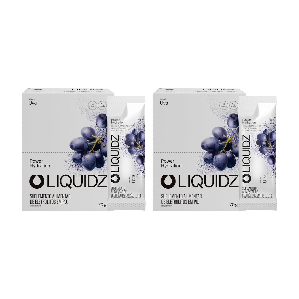 Imagem 1 do produto Eletrólitos Zero Açúcares LIQUIDZ - Uva - Kit 2 Caixas c/14 Sachês