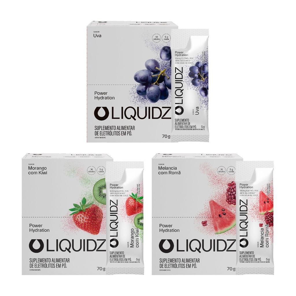 Imagem 1 do produto Eletrólitos Zero Açúcares LIQUIDZ - 3 Sabores - Kit 3 Caixas c/14 Sachês