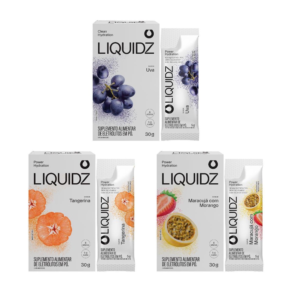 Imagem 1 do produto Eletrólitos Zero Açúcares LIQUIDZ - 3 Sabores - Kit 3 Caixas c/6 Sachês