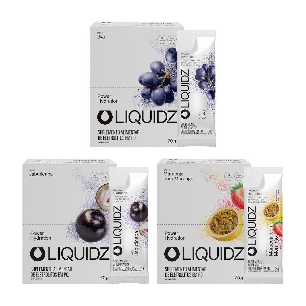Imagem 1 do produto Eletrólitos Zero Açúcares LIQUIDZ - 3 Sabores - Kit 3 Caixas c/14 Sachês