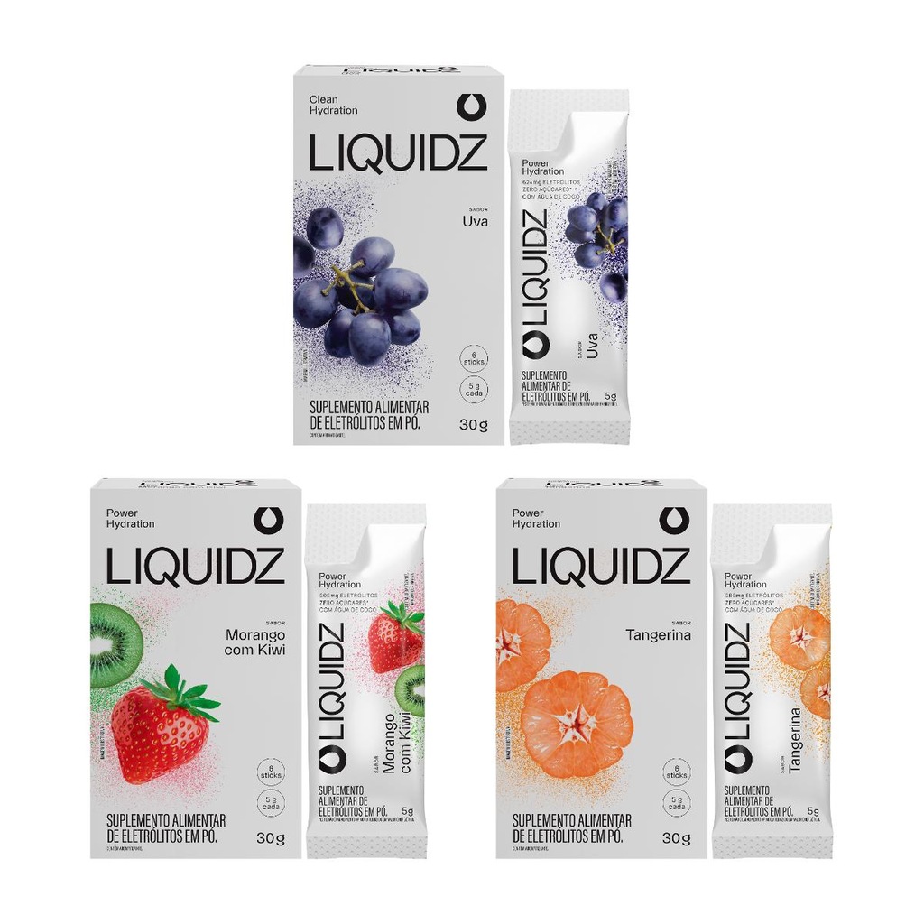 Imagem 1 do produto Eletrólitos Zero Açúcares LIQUIDZ - 3 Sabores - Kit 3 Caixas c/6 Sachês
