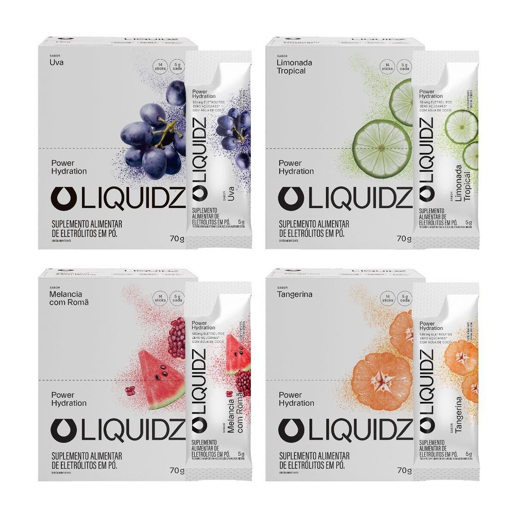 Imagem 1 do produto Eletrólitos Zero Açúcares LIQUIDZ - 4 Sabores - Kit 4 Caixas c/14 Sachês