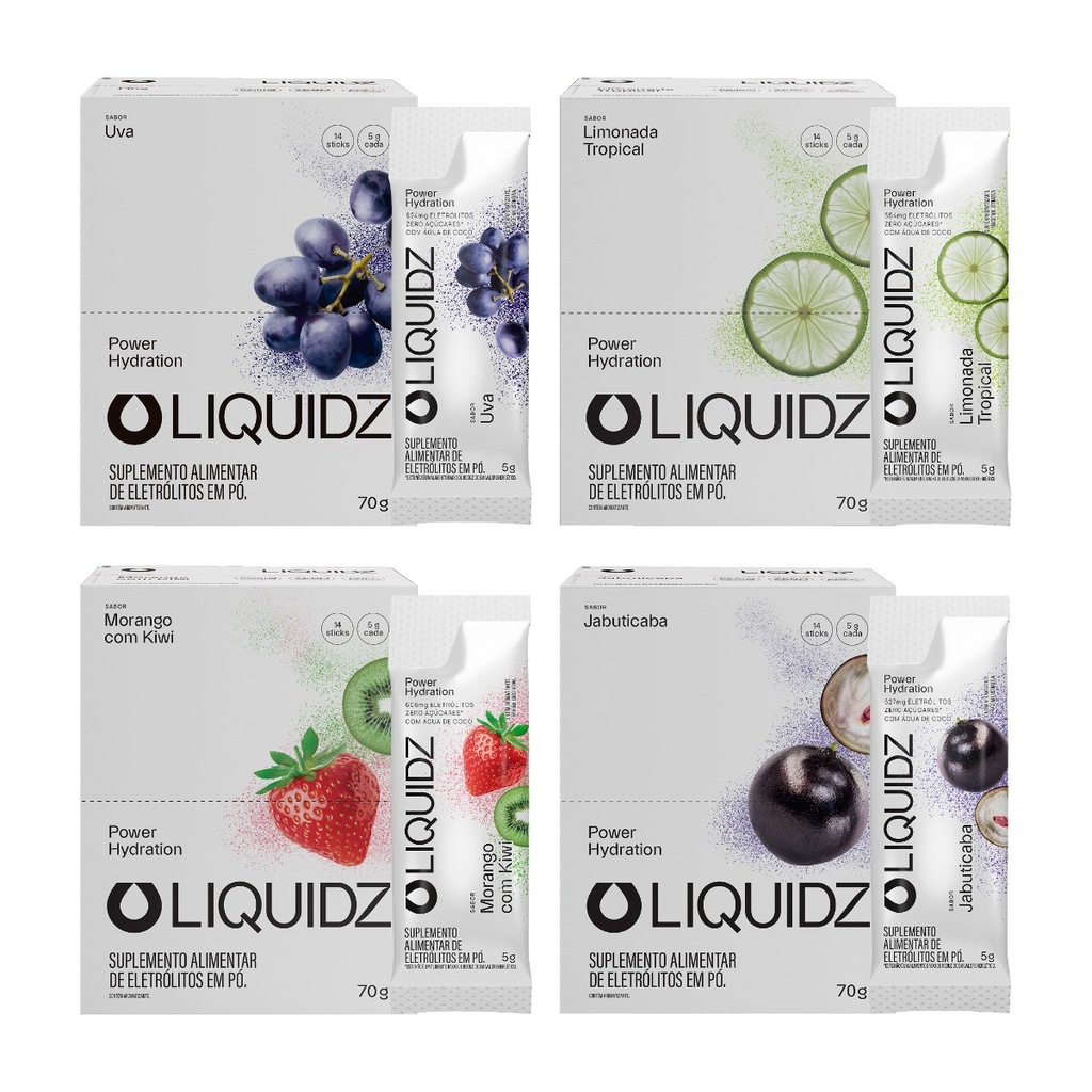 Imagem 1 do produto Eletrólitos Zero Açúcares LIQUIDZ - 4 Sabores - Kit 4 Caixas c/14 Sachês