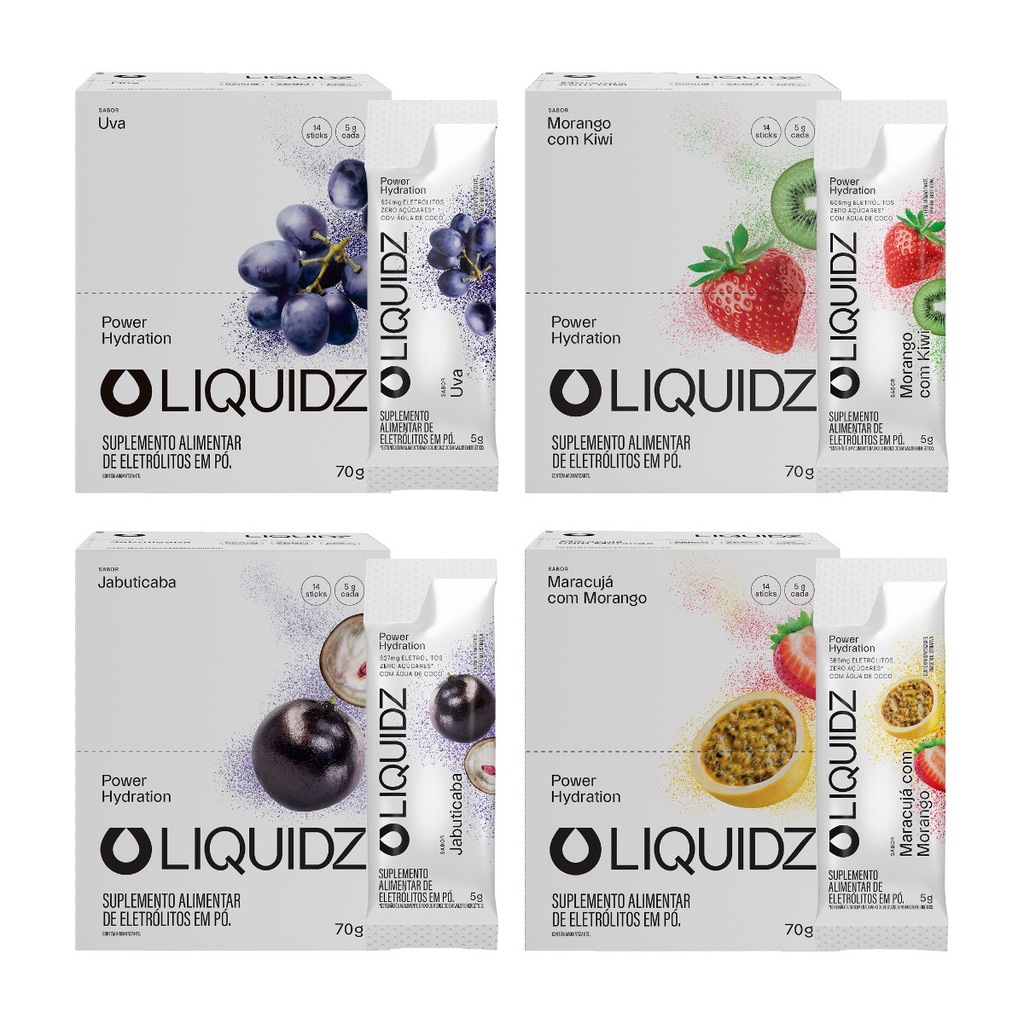 Imagem 1 do produto Eletrólitos Zero Açúcares LIQUIDZ - 4 Sabores - Kit 4 Caixas c/14 Sachês