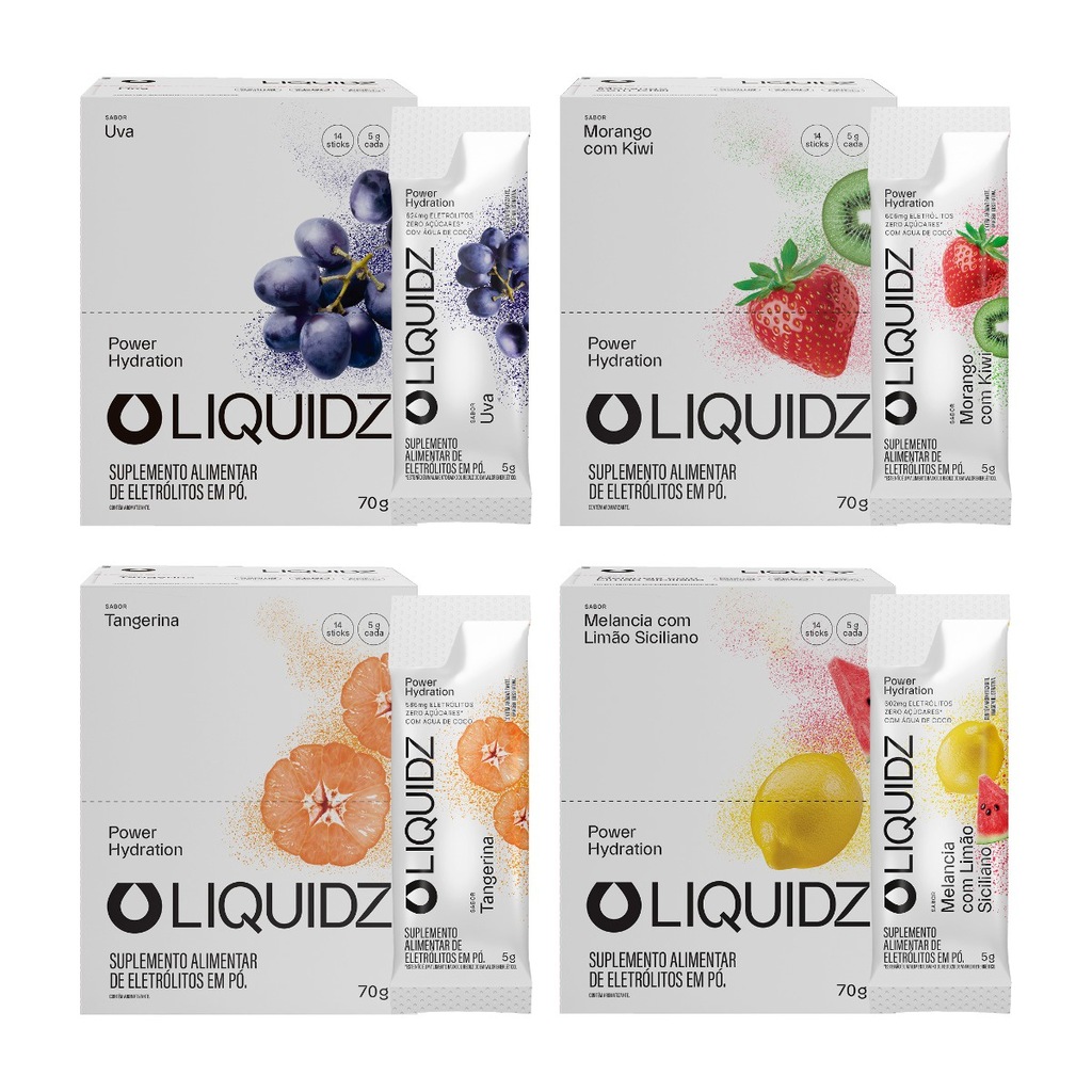 Imagem 1 do produto Eletrólitos Zero Açúcares LIQUIDZ - 4 Sabores - Kit 4 Caixas c/14 Sachês