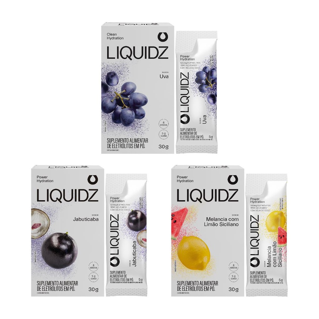 Imagem 1 do produto Eletrólitos Zero Açúcares LIQUIDZ - 3 Sabores - Kit 3 Caixas c/6 Sachês