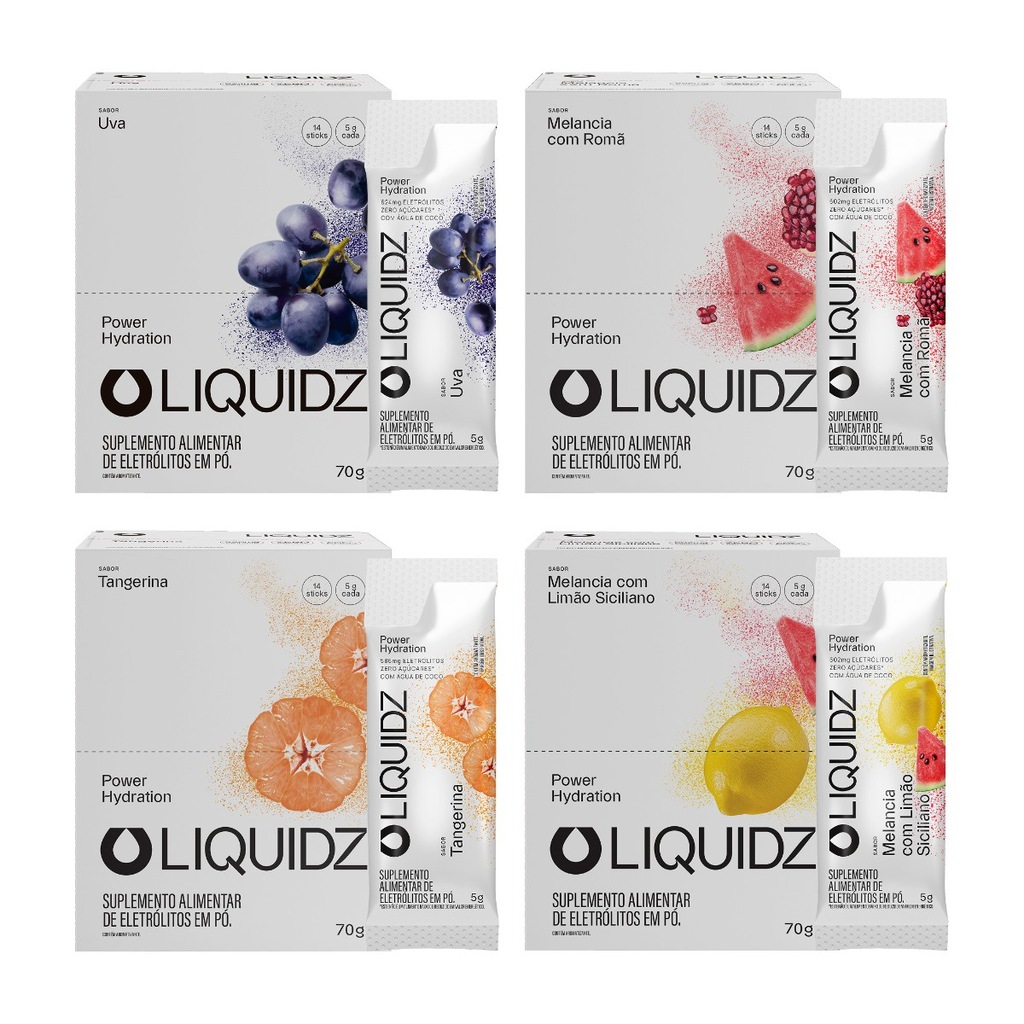 Imagem 1 do produto Eletrólitos Zero Açúcares LIQUIDZ - 4 Sabores - Kit 4 Caixas c/14 Sachês