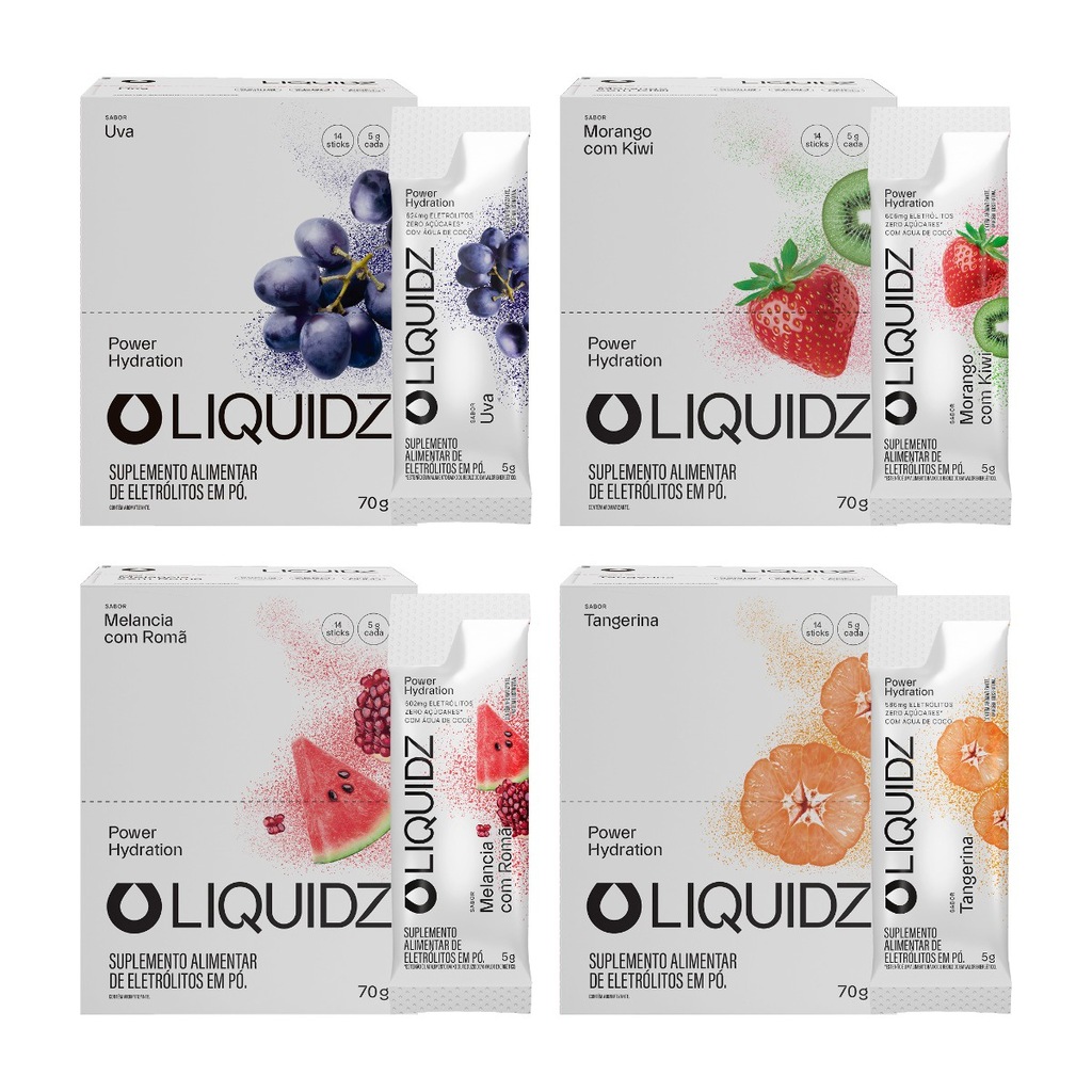 Imagem 1 do produto Eletrólitos Zero Açúcares LIQUIDZ - 4 Sabores - Kit 4 Caixas c/14 Sachês