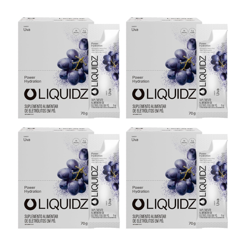 Imagem 1 do produto Eletrólitos Zero Açúcares LIQUIDZ - Uva - Kit 4 Caixas c/14 Sachês