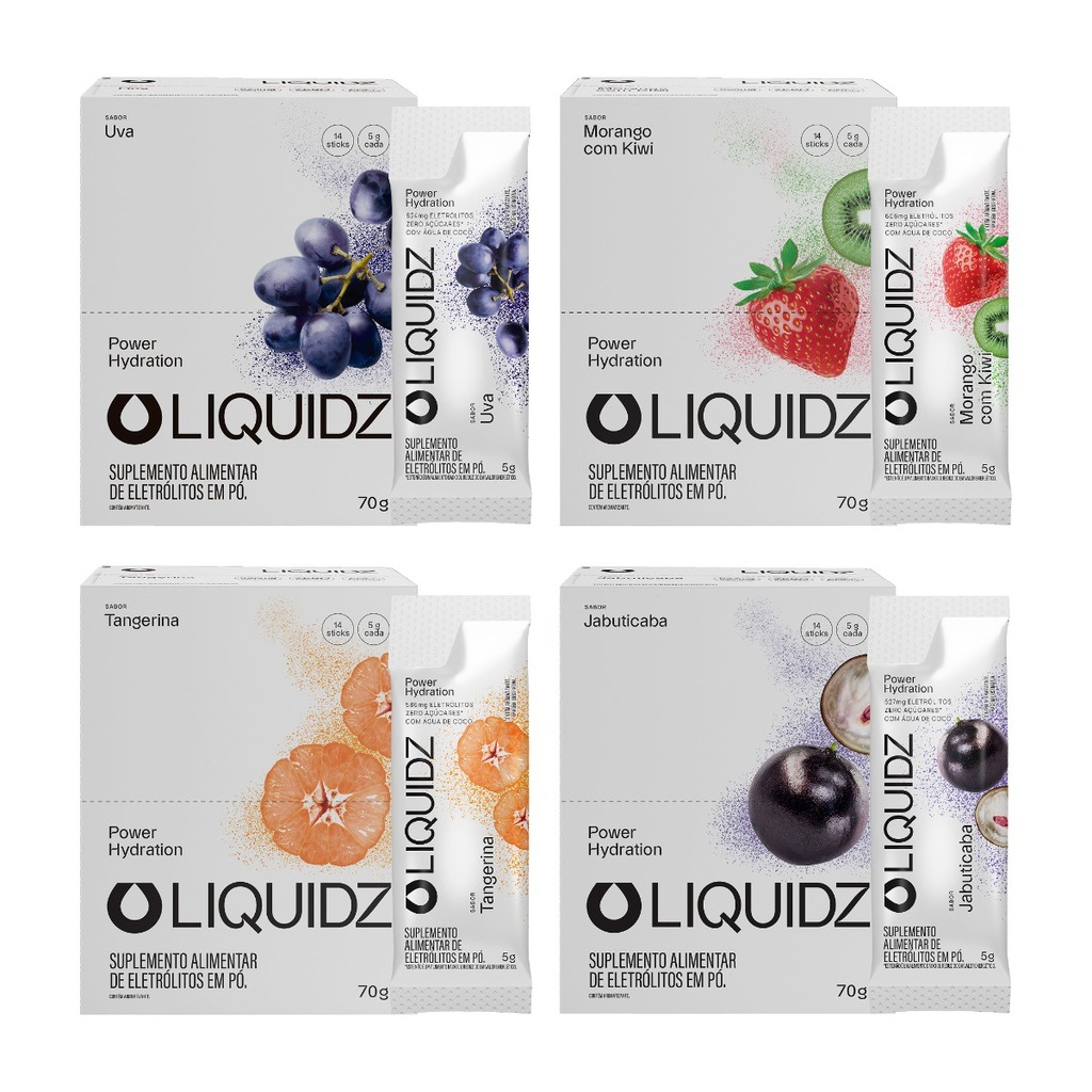 Imagem 1 do produto Eletrólitos Zero Açúcares LIQUIDZ - 4 Sabores - Kit 4 Caixas c/14 Sachês