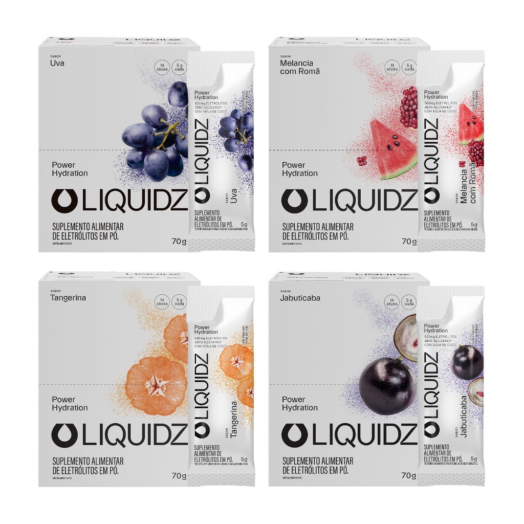 Imagem 1 do produto Eletrólitos Zero Açúcares LIQUIDZ - 4 Sabores - Kit 4 Caixas c/14 Sachês
