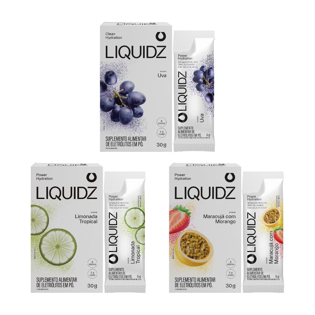 Imagem 1 do produto Eletrólitos Zero Açúcares LIQUIDZ - 3 Sabores - Kit 3 Caixas c/6 Sachês