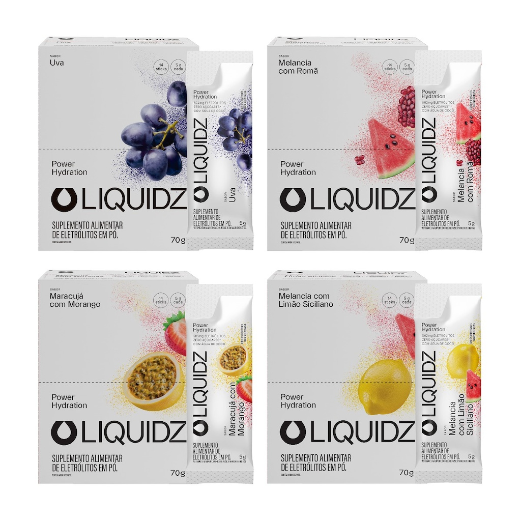 Imagem 1 do produto Eletrólitos Zero Açúcares LIQUIDZ - 4 Sabores - Kit 4 Caixas c/14 Sachês