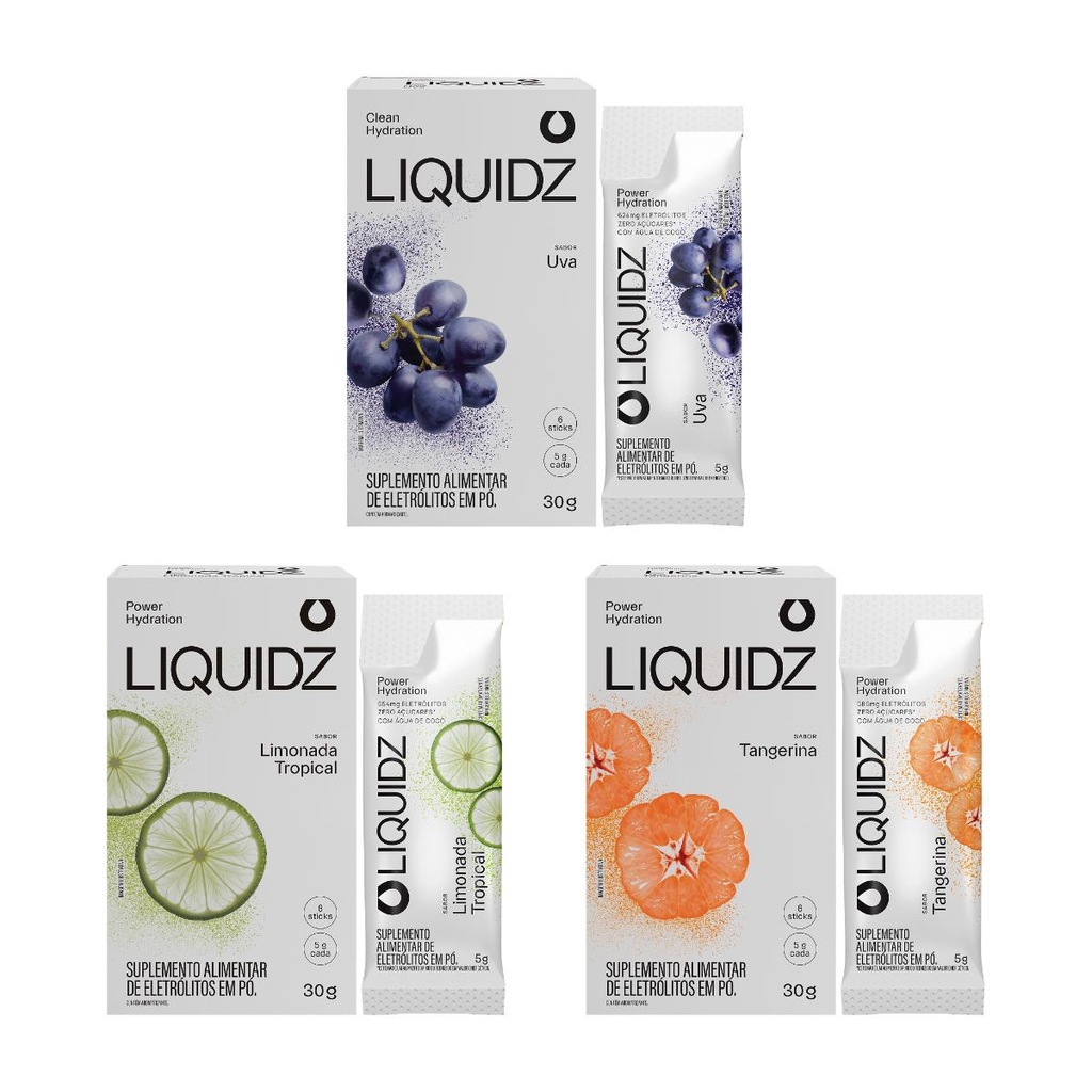 Imagem 1 do produto Eletrólitos Zero Açúcares LIQUIDZ - 3 Sabores - Kit 3 Caixas c/6 Sachês