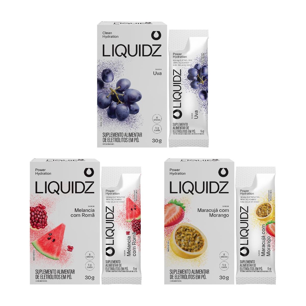 Imagem 1 do produto Eletrólitos Zero Açúcares LIQUIDZ - 3 Sabores - Kit 3 Caixas c/6 Sachês