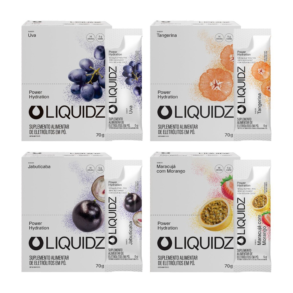 Imagem 1 do produto Eletrólitos Zero Açúcares LIQUIDZ - 4 Sabores - Kit 4 Caixas c/14 Sachês