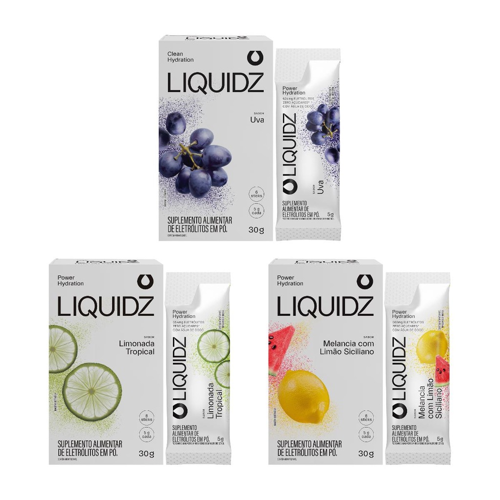 Imagem 1 do produto Eletrólitos Zero Açúcares LIQUIDZ - 3 Sabores - Kit 3 Caixas c/6 Sachês