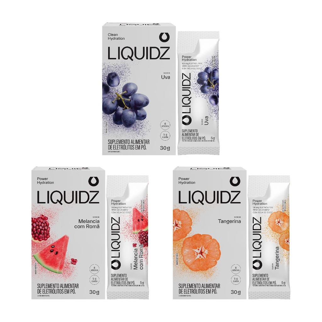 Imagem 1 do produto Eletrólitos Zero Açúcares LIQUIDZ - 3 Sabores - Kit 3 Caixas c/6 Sachês