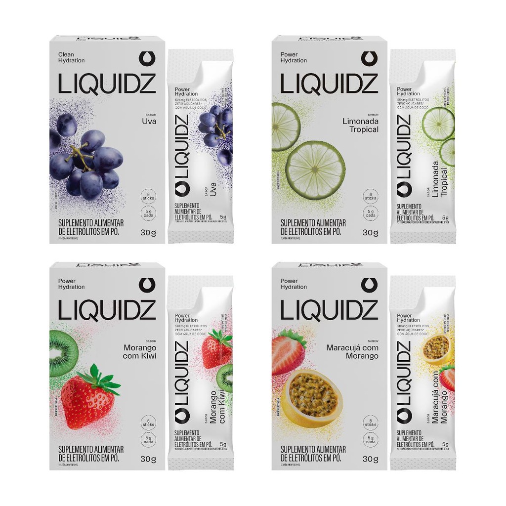 Imagem 1 do produto Eletrólitos Zero Açúcares LIQUIDZ - 4 Sabores - Kit 4 Caixas c/6 Sachês