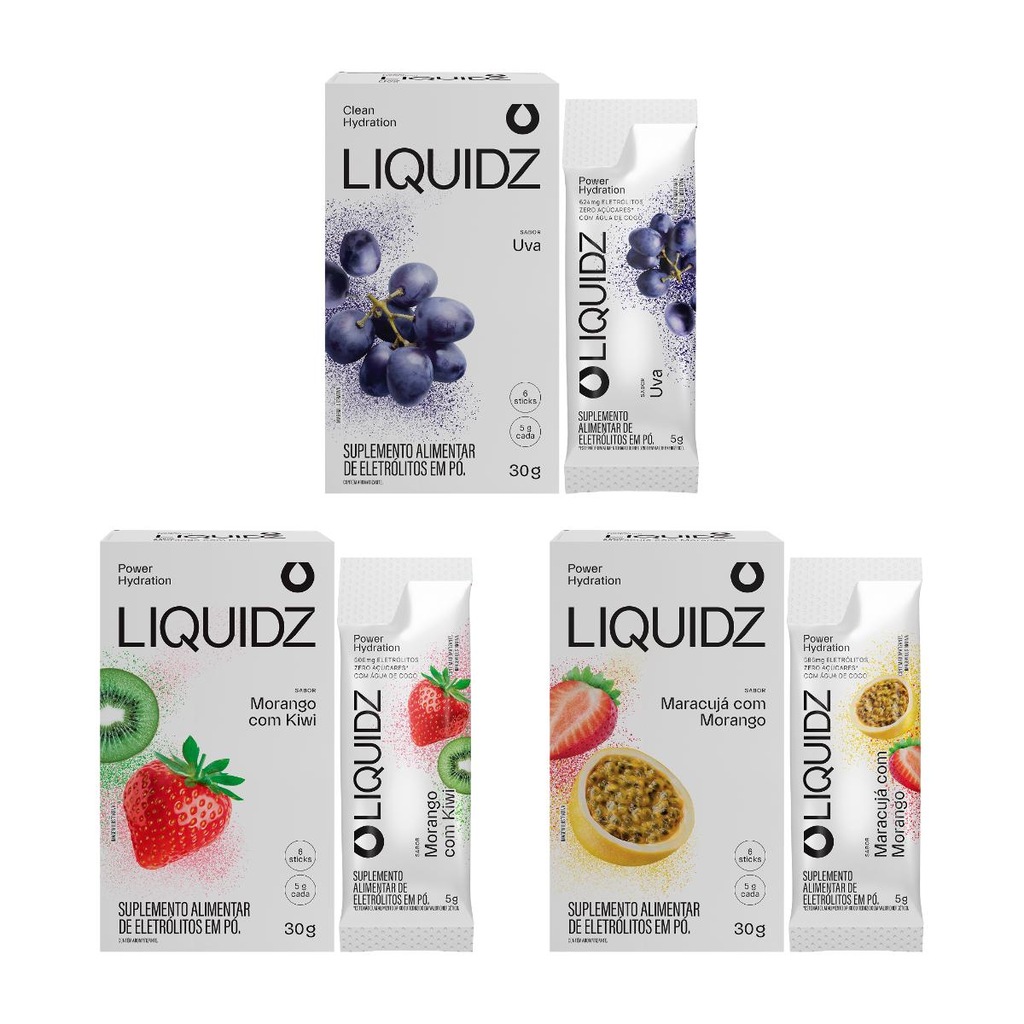 Imagem 1 do produto Eletrólitos Zero Açúcares LIQUIDZ - 3 Sabores - Kit 3 Caixas c/6 Sachês