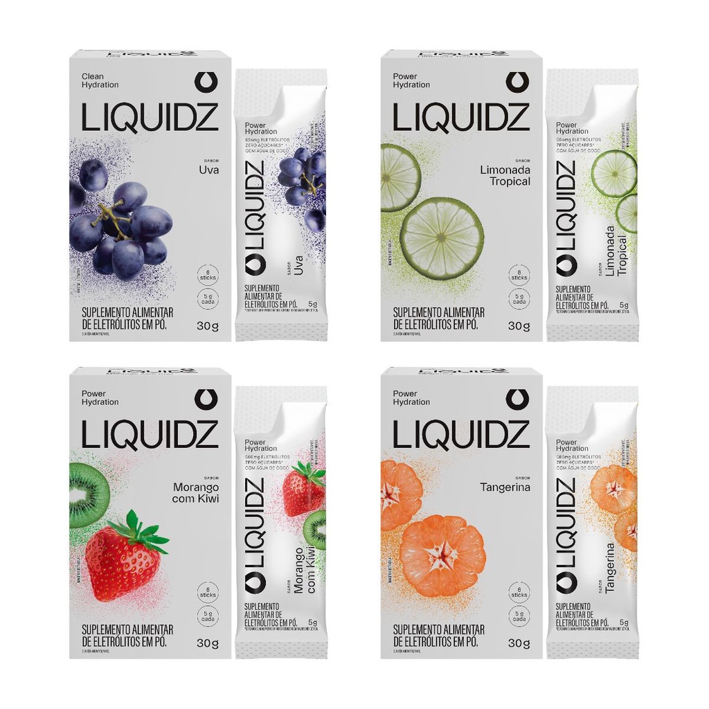 Imagem 1 do produto Eletrólitos Zero Açúcares LIQUIDZ - 4 Sabores - Kit 4 Caixas c/6 Sachês