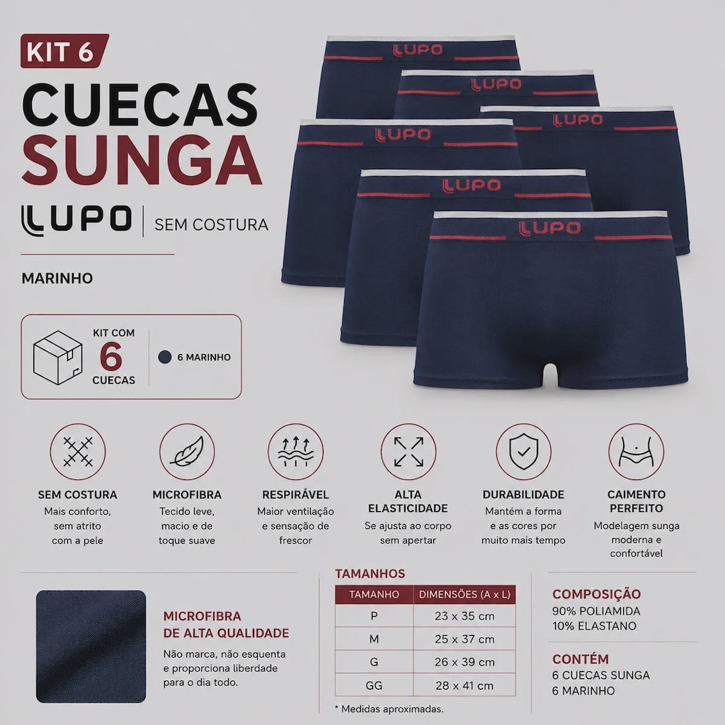 Imagem 2 do produto Kit Cueca Lupo Sunga sem Costura - 6 Unidades