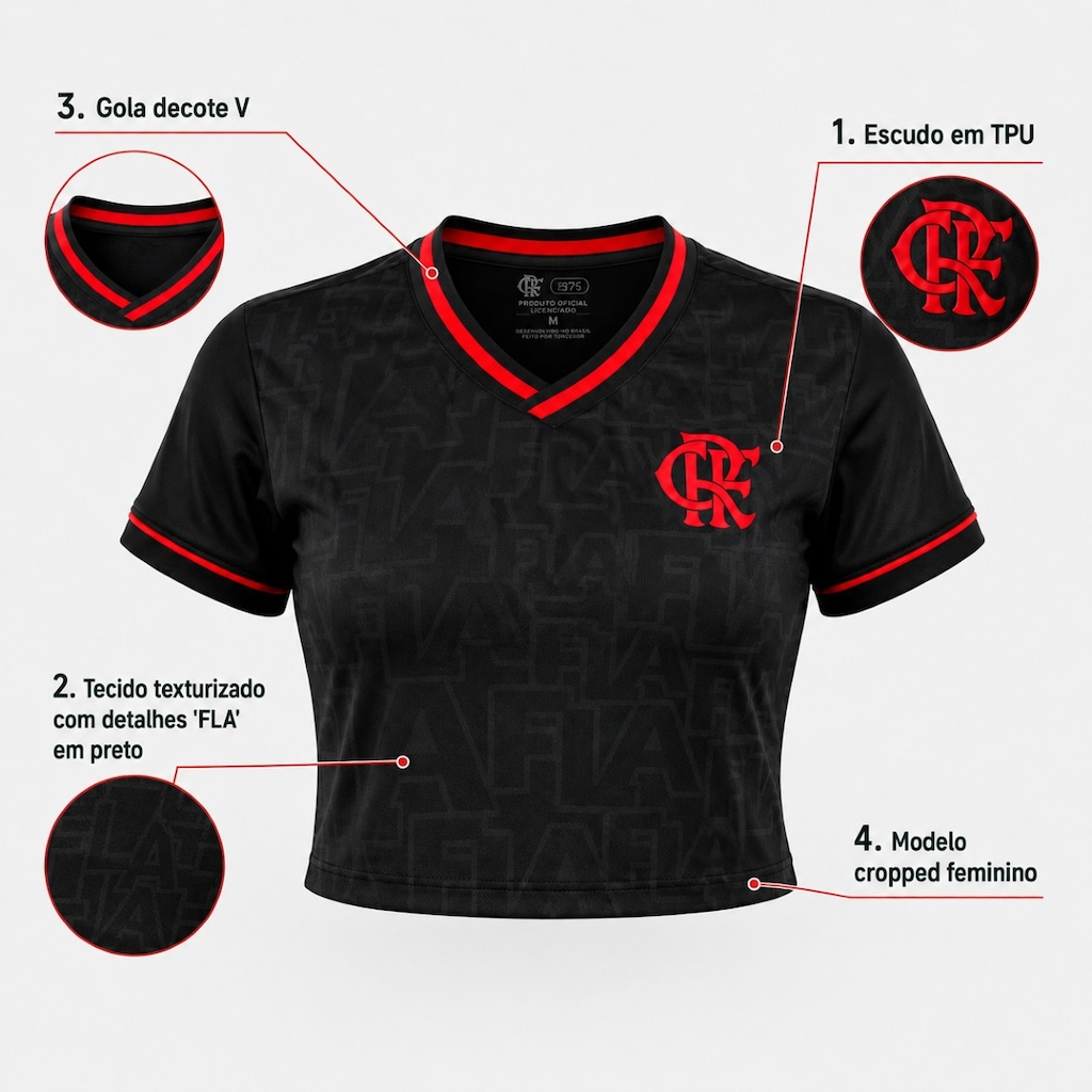 Imagem 4 do produto Cropped do Flamengo Victory Black Betel - Feminino