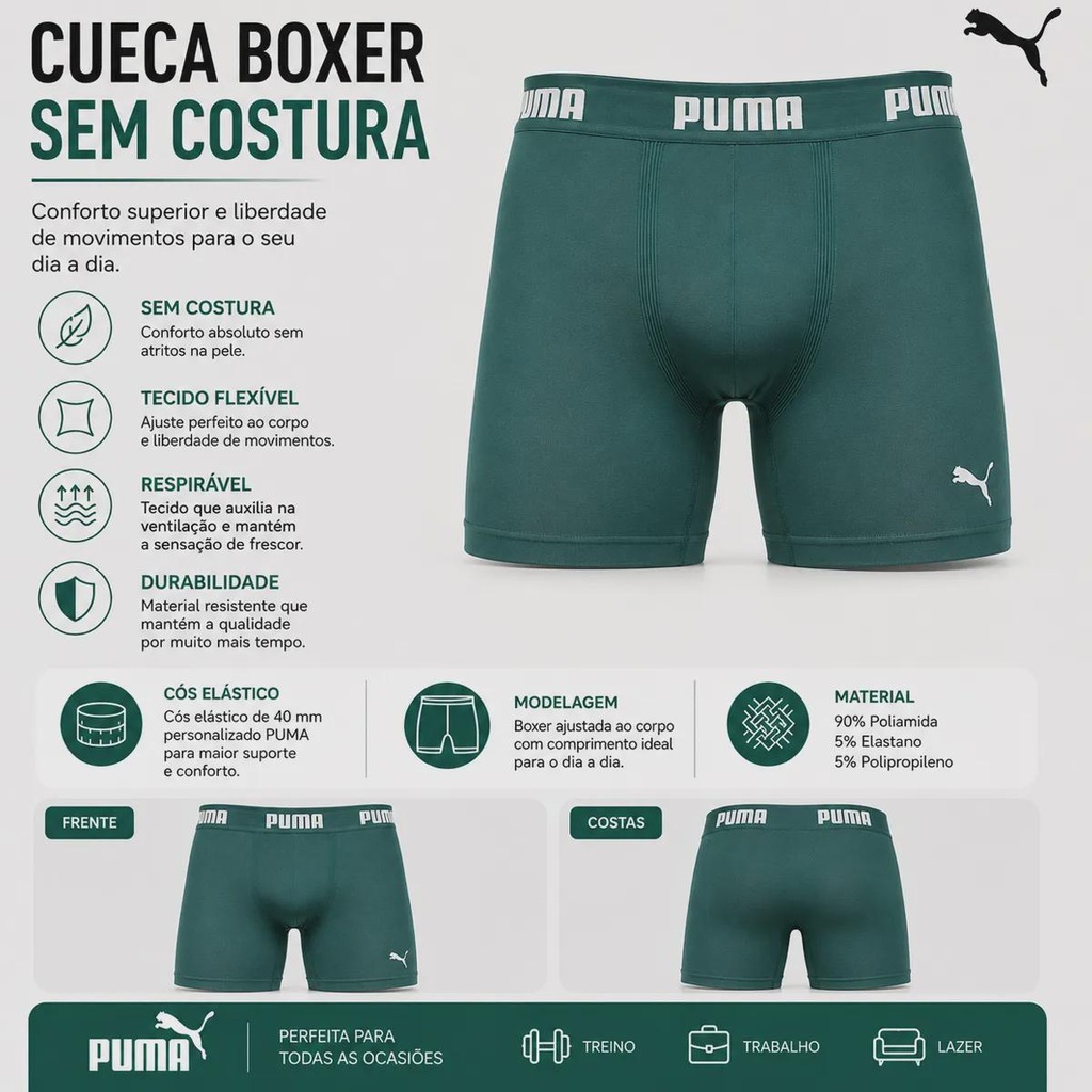 Imagem 3 do produto Cueca Puma Boxer Sem Costura - Adulto