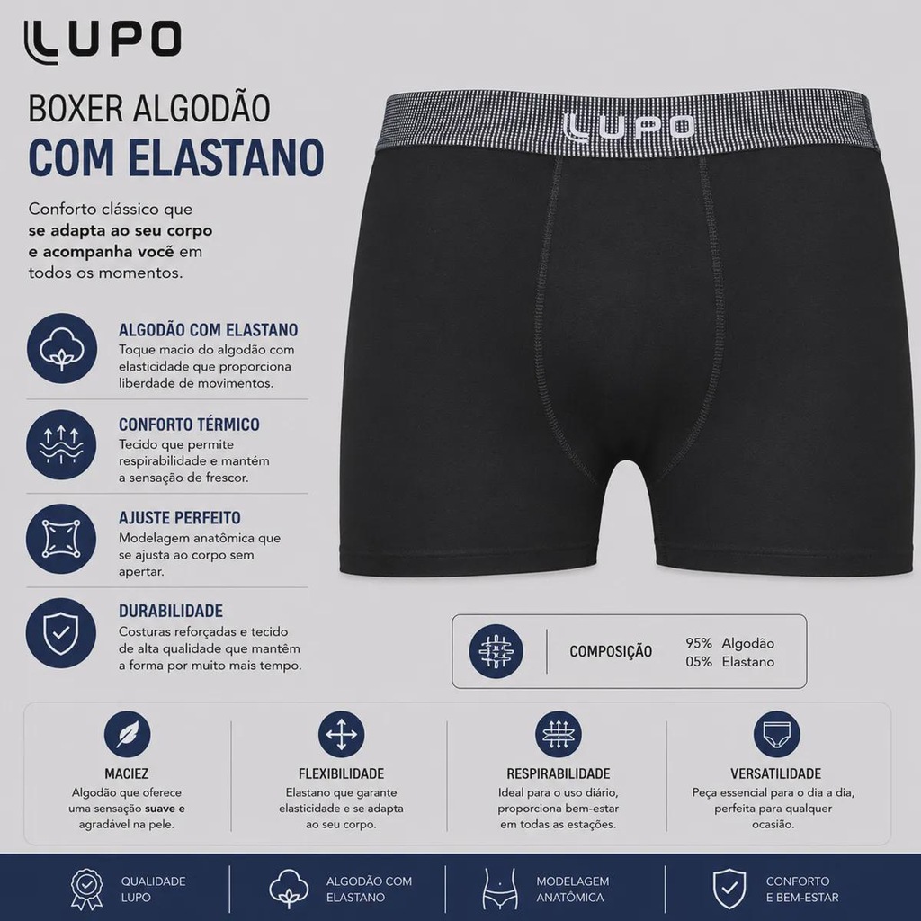 Imagem 3 do produto Cueca Boxer Lupo Algodão Com Elastano - Adulto