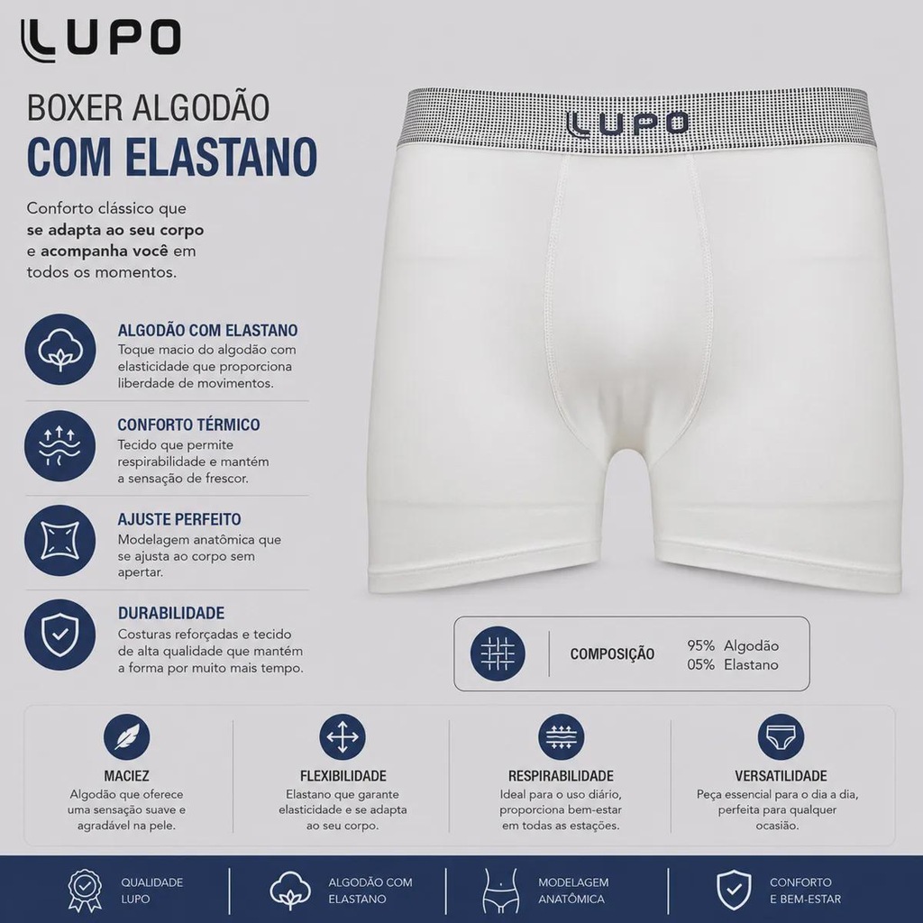 Imagem 3 do produto Cueca Boxer Lupo Algodão Com Elastano - Adulto