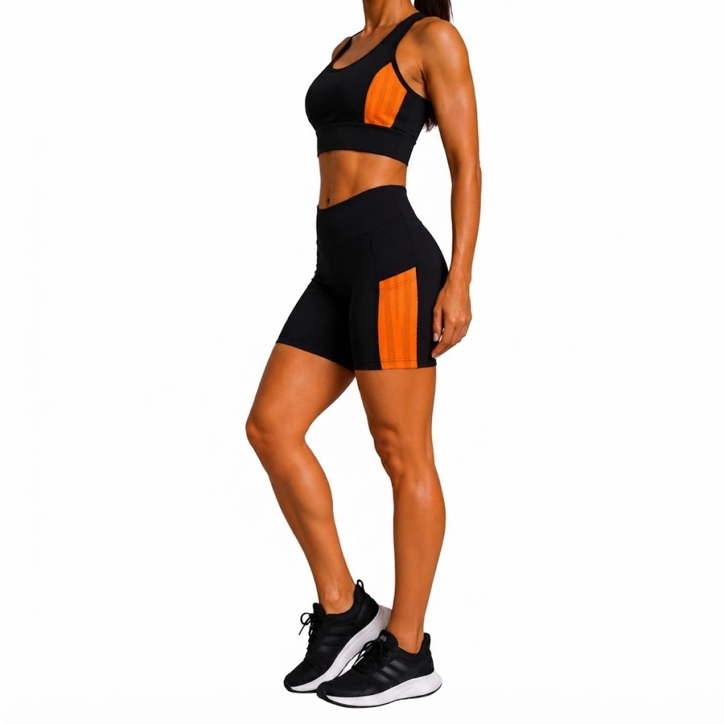 Imagem 3 do produto Kit Fitness Feminino NFOX Short com Bolso Lateral e Cropped Academia, Corrida, Ciclismo e Yoga