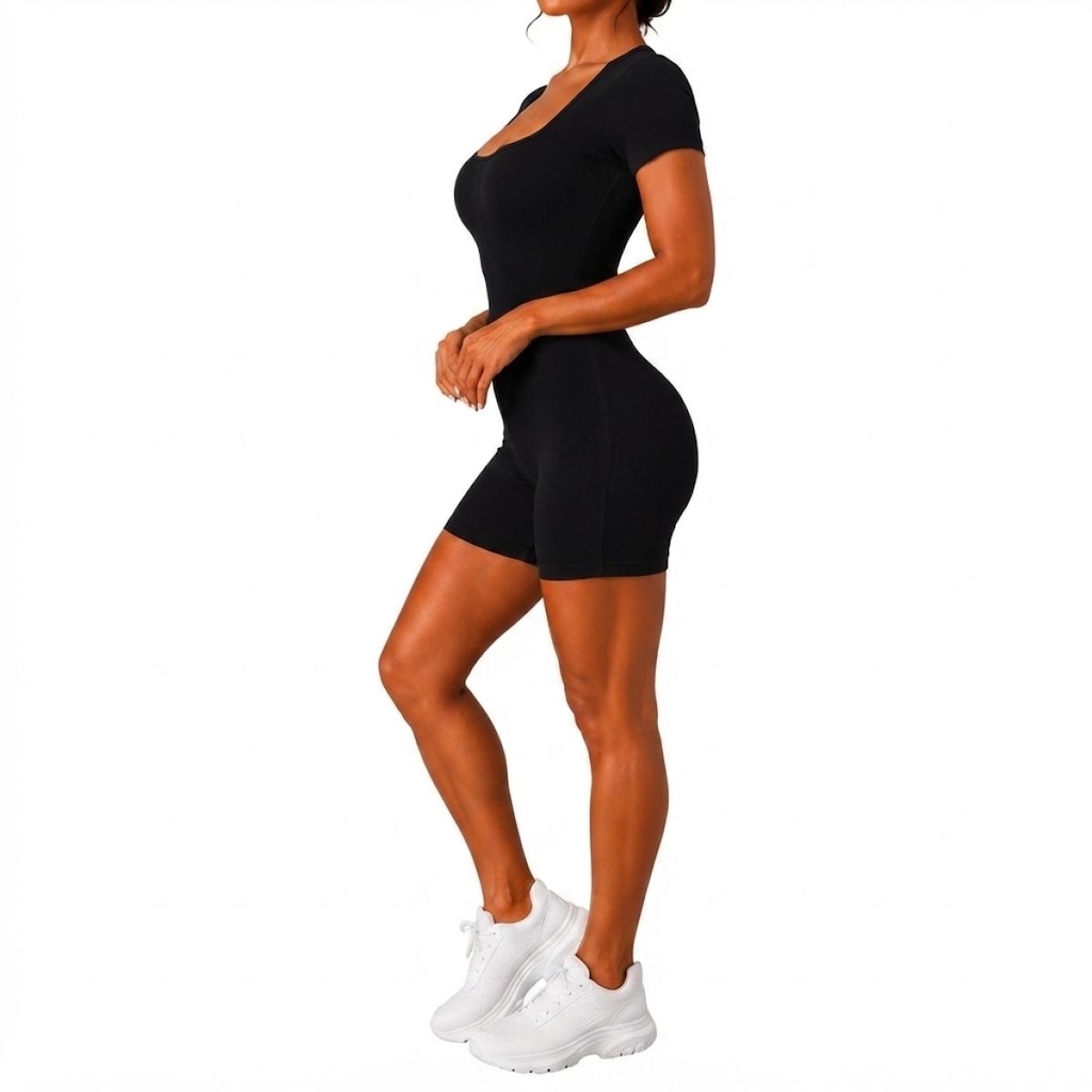 Imagem 3 do produto Macaquinho Feminino Fitness NFOX Canelado com Decote Quadrado e Manga Curta