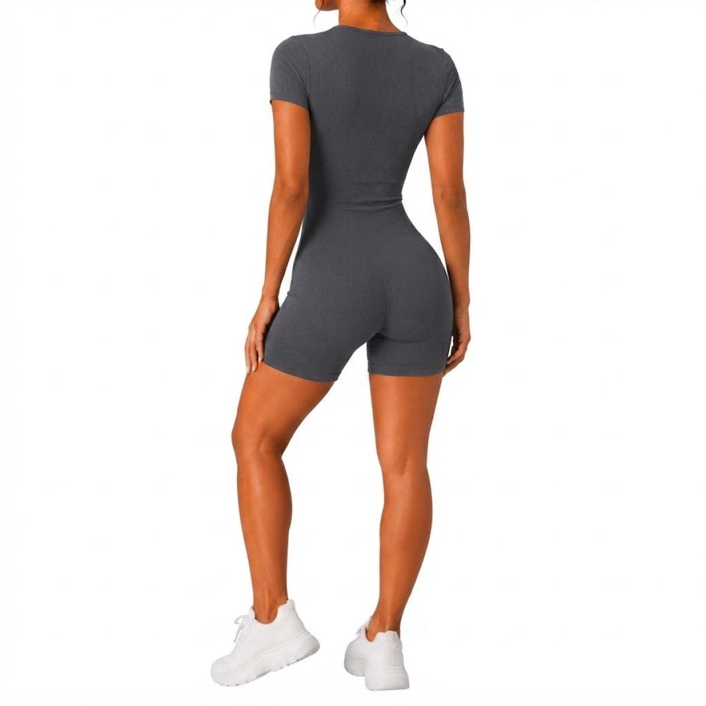 Imagem 2 do produto Macaquinho Feminino Fitness NFOX Canelado com Decote Quadrado e Manga Curta