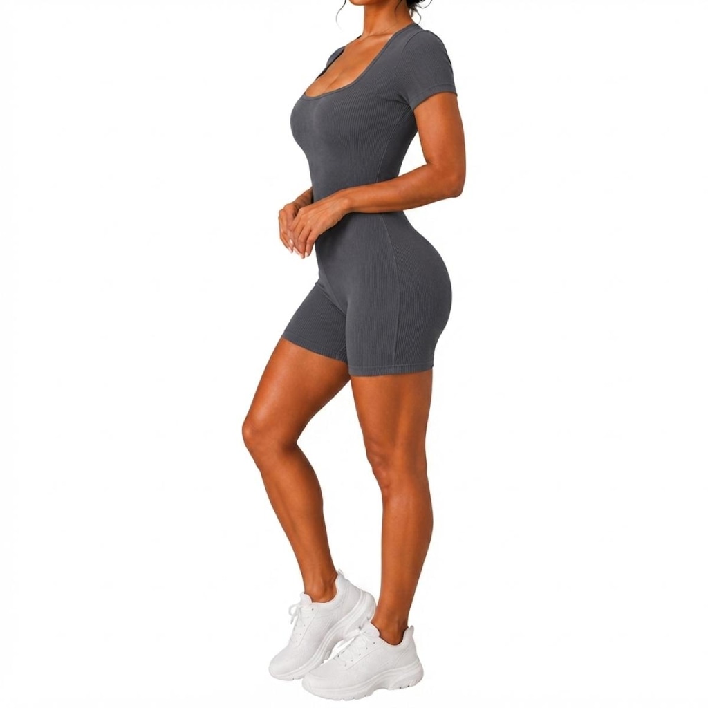 Imagem 3 do produto Macaquinho Feminino Fitness NFOX Canelado com Decote Quadrado e Manga Curta