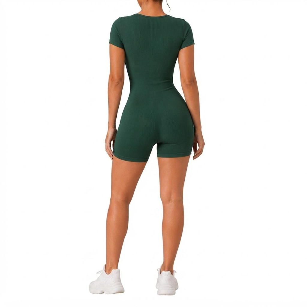 Imagem 2 do produto Macaquinho Feminino Fitness NFOX Canelado com Decote Quadrado e Manga Curta