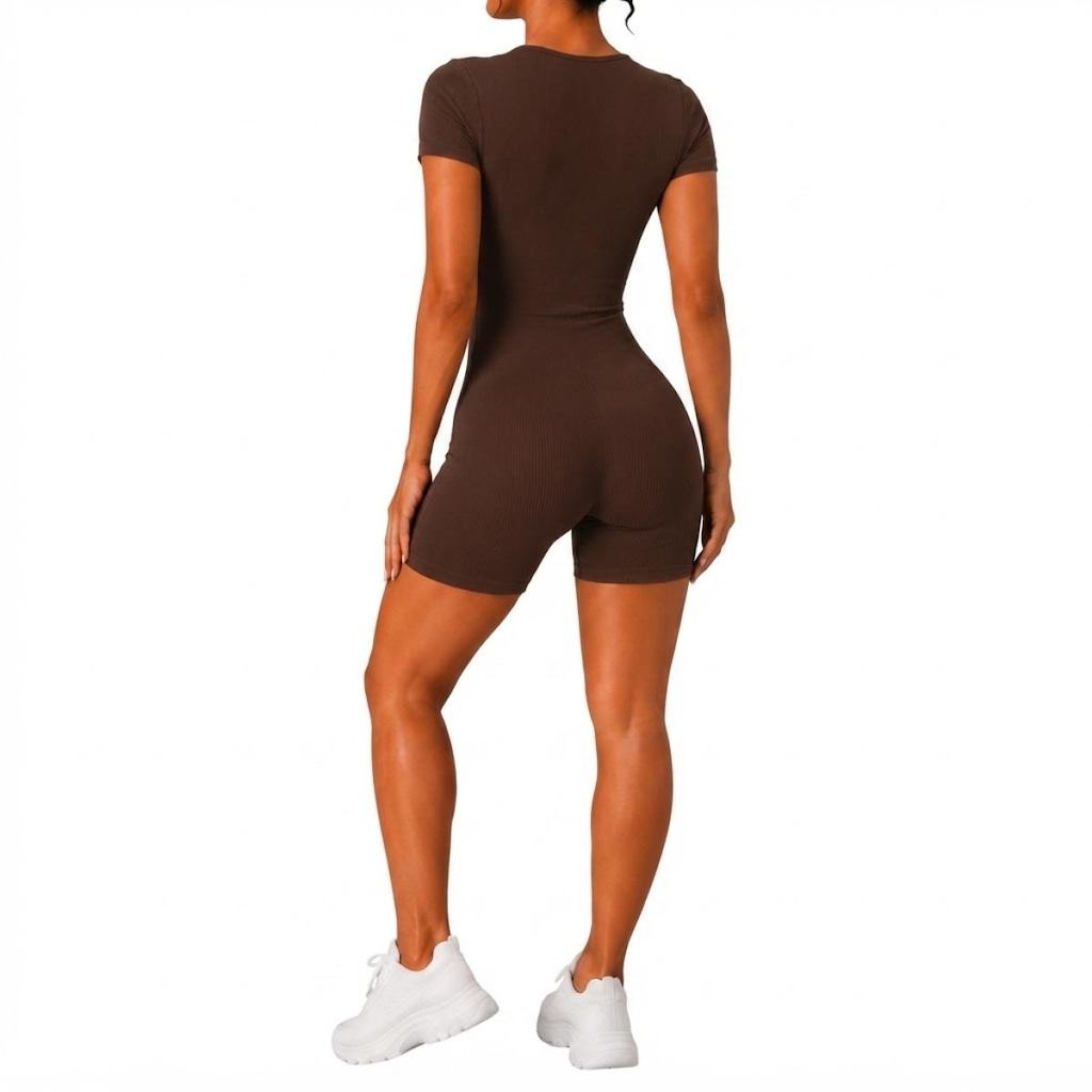 Imagem 2 do produto Macaquinho Feminino Fitness NFOX Canelado com Decote Quadrado e Manga Curta