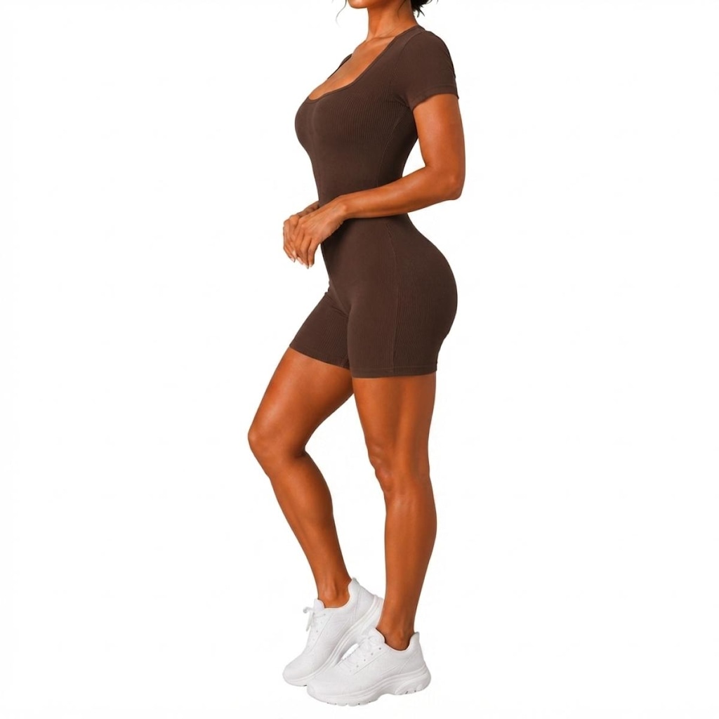 Imagem 3 do produto Macaquinho Feminino Fitness NFOX Canelado com Decote Quadrado e Manga Curta