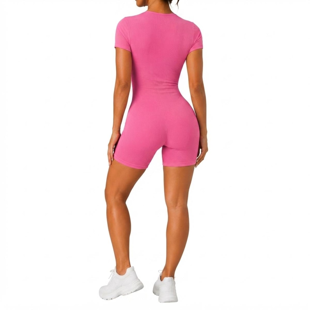 Imagem 2 do produto Macaquinho Feminino Fitness NFOX Canelado com Decote Quadrado e Manga Curta