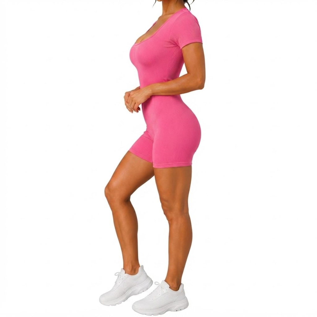 Imagem 3 do produto Macaquinho Feminino Fitness NFOX Canelado com Decote Quadrado e Manga Curta