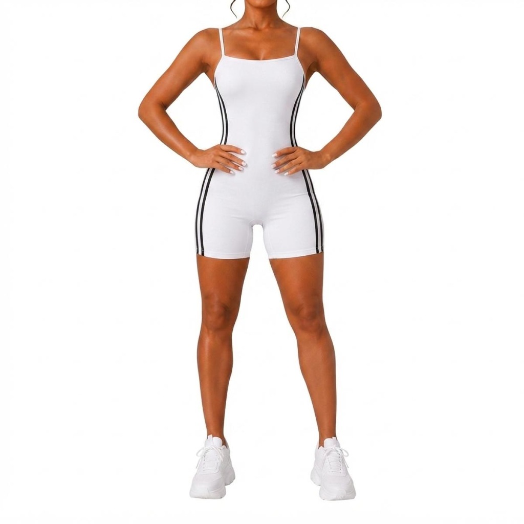 Imagem 1 do produto Macaquinho Fitness NFOX Listras Laterais Feminino Curto Academia Ioga