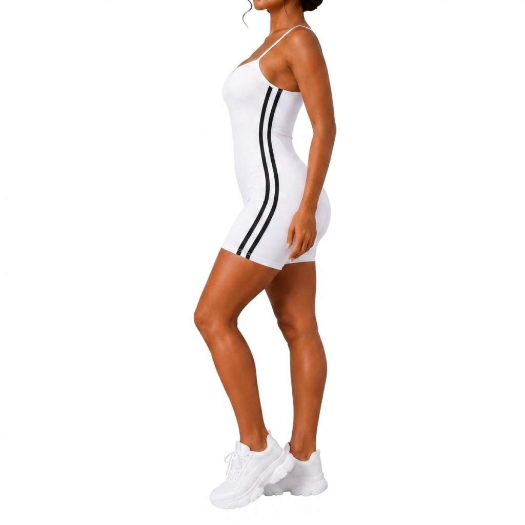 Imagem 3 do produto Macaquinho Fitness NFOX Listras Laterais Feminino Curto Academia Ioga