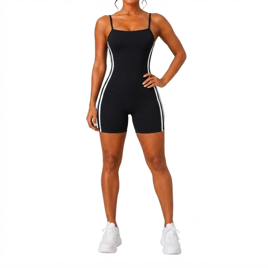 Imagem 1 do produto Macaquinho Fitness NFOX Listras Laterais Feminino Curto Academia Ioga
