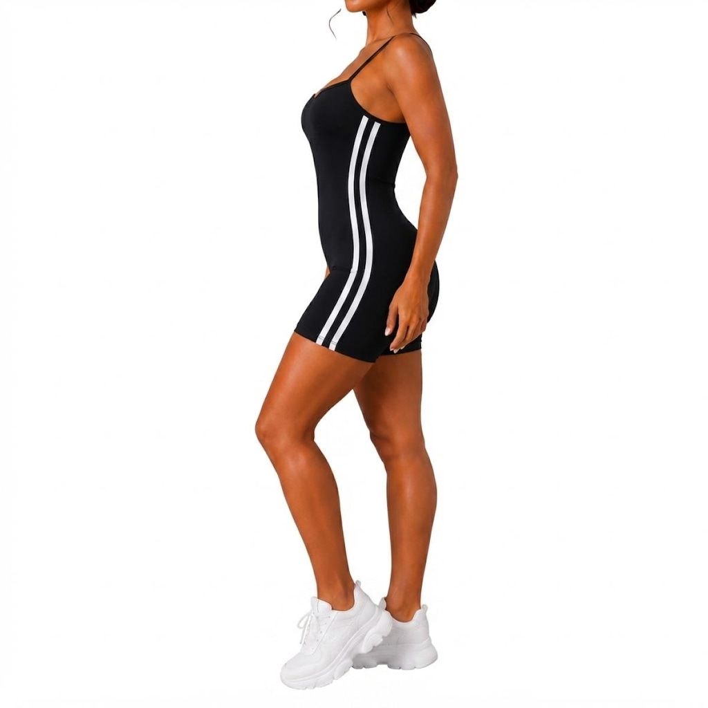Imagem 3 do produto Macaquinho Fitness NFOX Listras Laterais Feminino Curto Academia Ioga