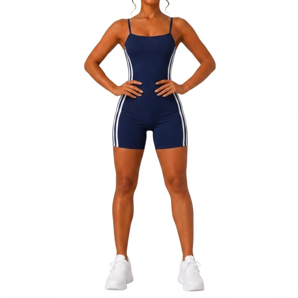 Imagem 1 do produto Macaquinho Fitness NFOX Listras Laterais Feminino Curto Academia Ioga