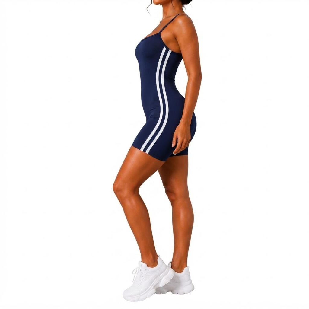 Imagem 3 do produto Macaquinho Fitness NFOX Listras Laterais Feminino Curto Academia Ioga