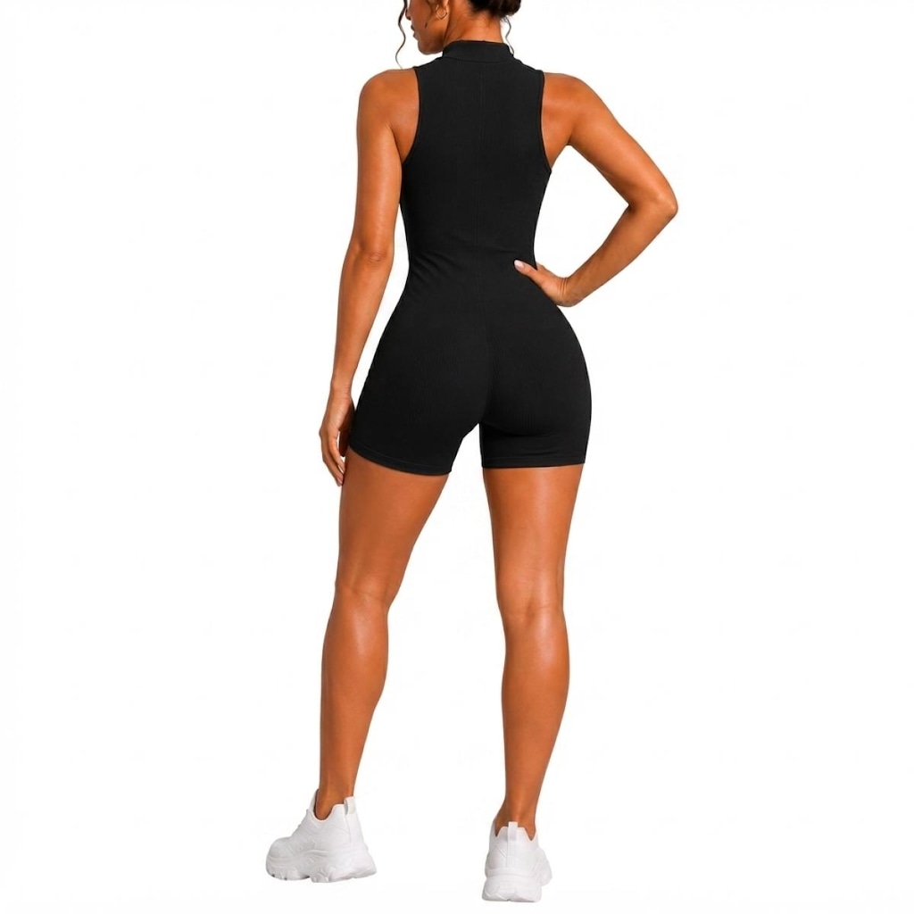 Imagem 2 do produto Macaquinho Fitness NFOX Canelado Feminino Com Zíper Frontal Academia Esportivo Yoga Pilates