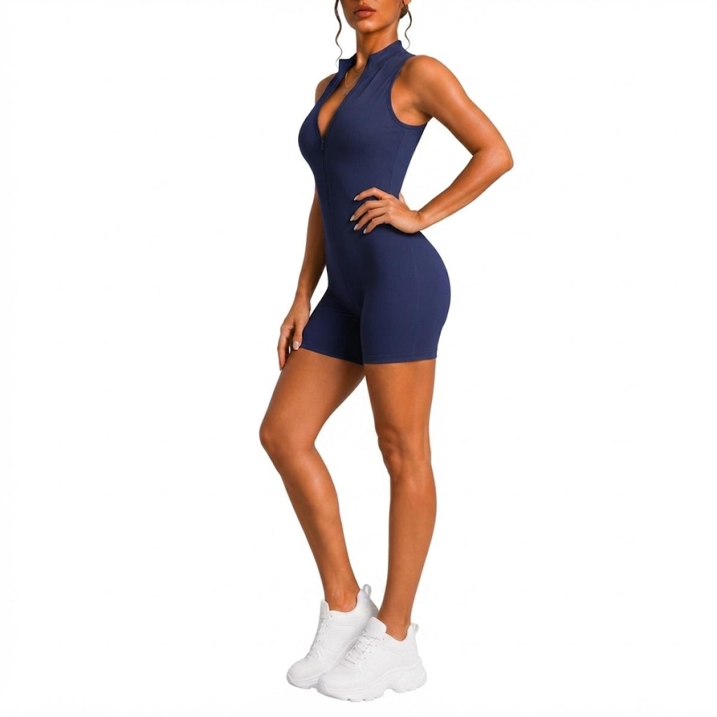 Imagem 2 do produto Macaquinho Fitness NFOX Canelado Feminino Com Zíper Frontal Academia Esportivo Yoga Pilates