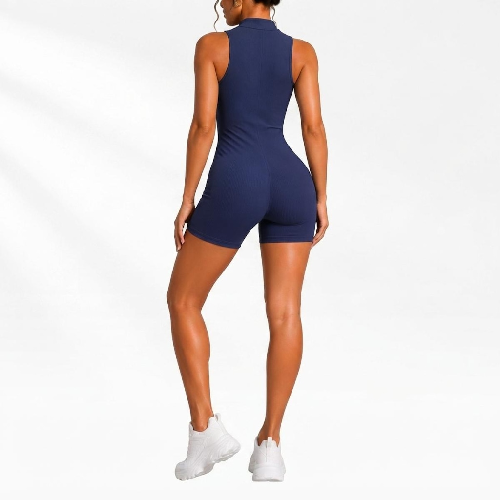 Imagem 3 do produto Macaquinho Fitness NFOX Canelado Feminino Com Zíper Frontal Academia Esportivo Yoga Pilates