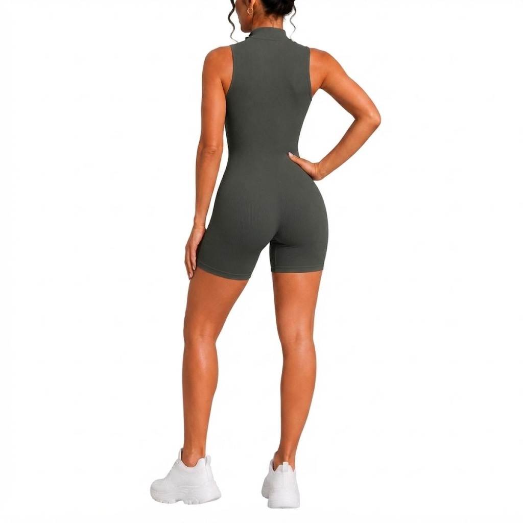 Imagem 1 do produto Macaquinho Fitness NFOX Canelado Feminino Com Zíper Frontal Academia Esportivo Yoga Pilates